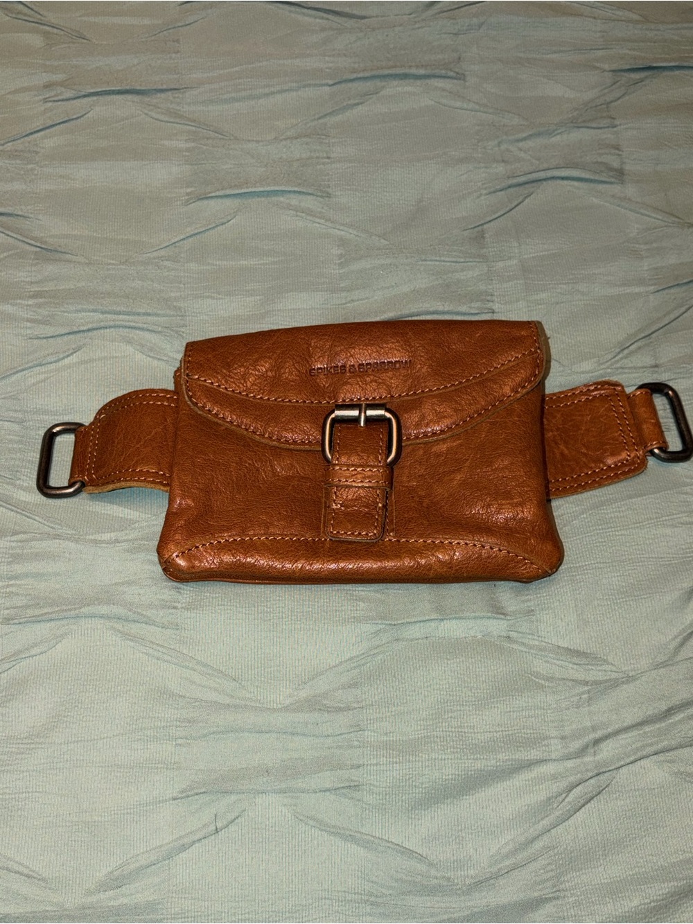 Women's Tan Leather Mini Belt Bag with Front Buckle